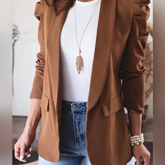 (Out of Stock) Brown Puff Sleeve Blazer - Picture 4 of 9